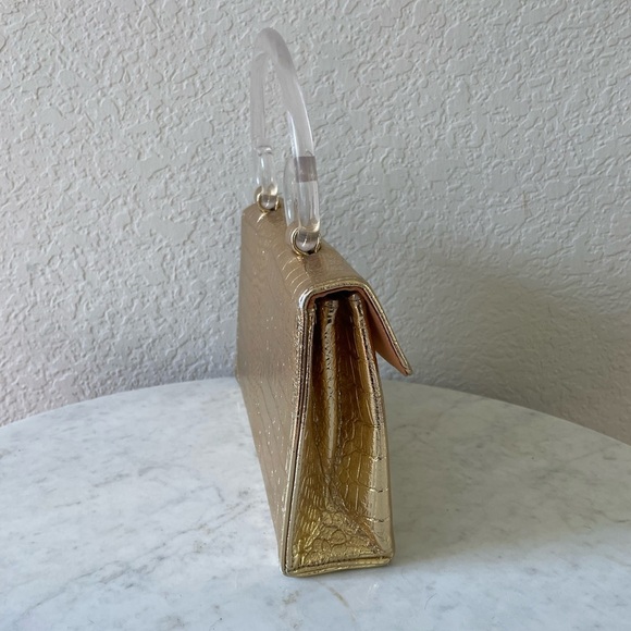 Midcentury Gold Croc Embossed and Lucite Handbag - Picture 3 of 7